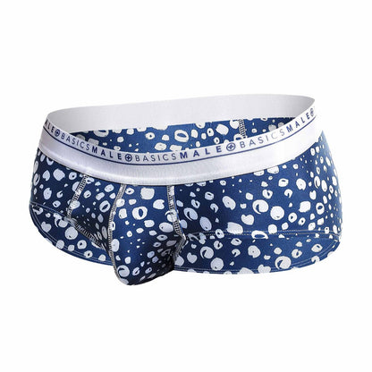 Blue and white patterned malebasics new hipster brief paros with branded elastic waistband men’s underwear