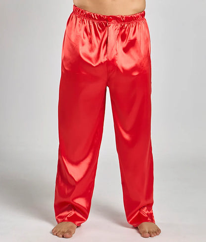Bright red malebasics pants satin made of smooth glossy satin with elastic waistband for comfortable wear