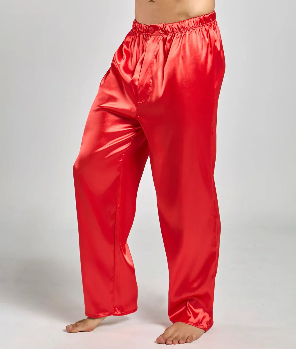 Malebasics pants satin red satin pajama pants with elastic waistband and smooth glossy finish