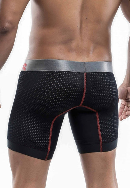 Malebasics performance titanium fit black perforated athletic boxer brief with gray waistband and red stitching accents