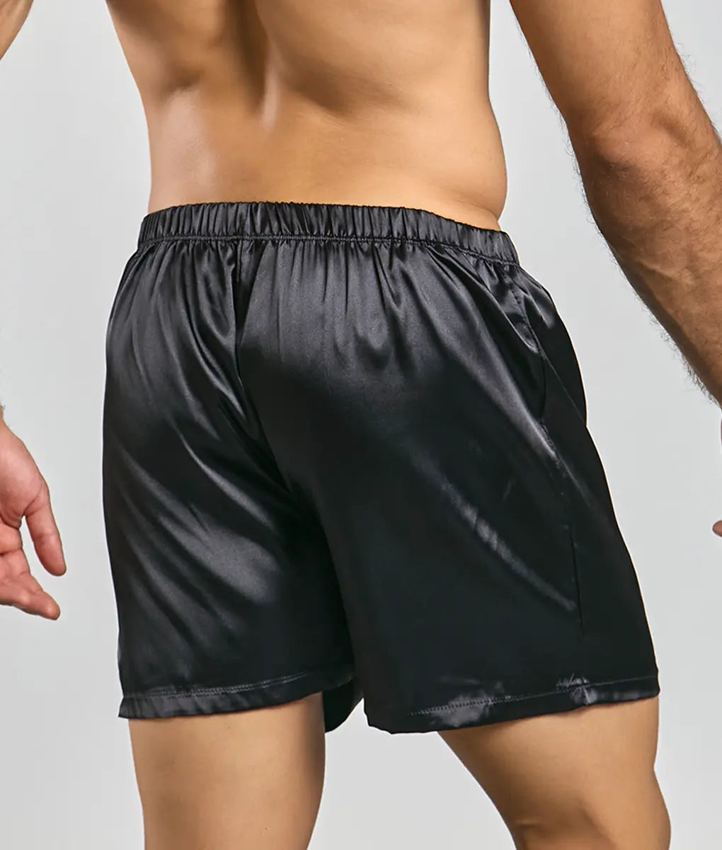 Malebasics shorts satin black satin shorts with smooth glossy finish and elastic waistband