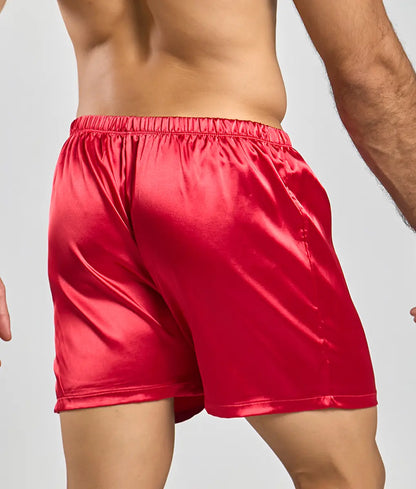 Malebasics shorts satin in red satin with elastic waistband and comfortable fit for casual wear
