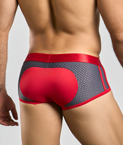 Malebasics spot new sexier trunk pink red and gray athletic briefs with perforated mesh design and bold red trim