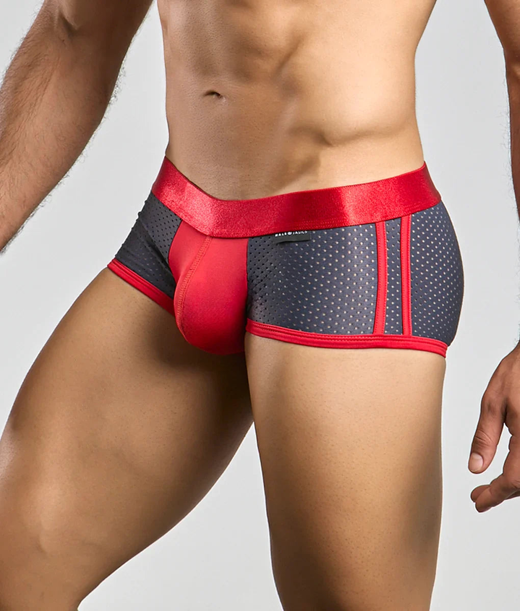 Malebasics spot new sexier trunk pink red and gray athletic briefs with satin waistband and perforated mesh panels