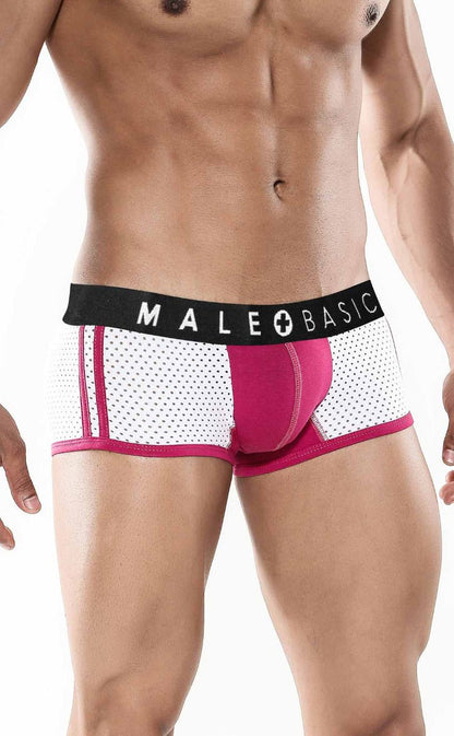 Pink and white mesh boxer briefs with black male basic waistband from malebasics spot new sexier trunk pink collection