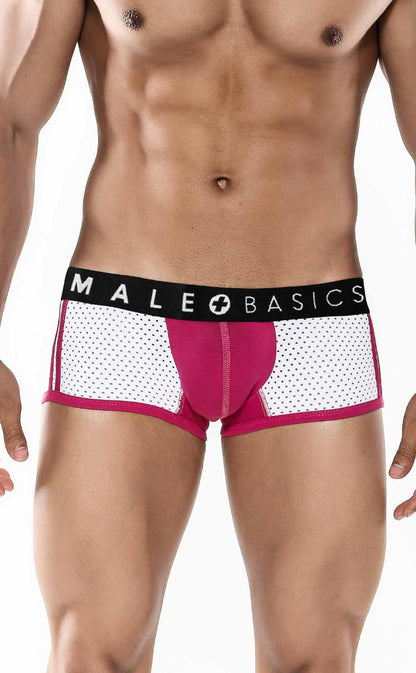 Magenta and white mesh briefs with black male basics waistband from malebasics spot new sexier trunk pink collection