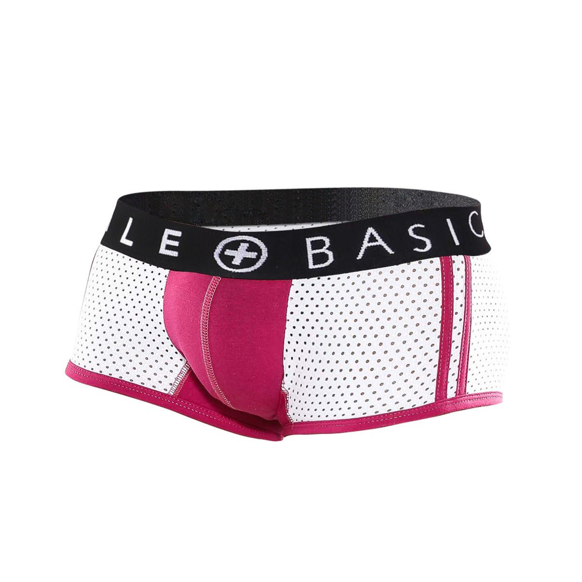 Malebasics spot new sexier trunk pink mesh briefs in white and fuchsia with black le basic waistband
