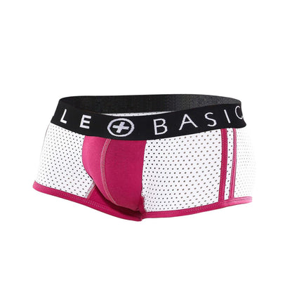 Malebasics spot new sexier trunk pink mesh briefs in white and fuchsia with black le basic waistband
