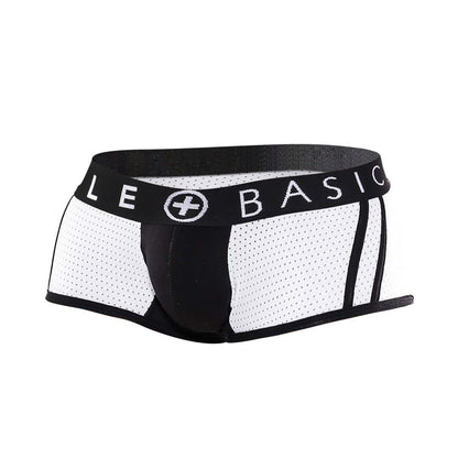 Malebasics spot new sexier trunk pink mesh briefs in white and black with branded elastic waistband