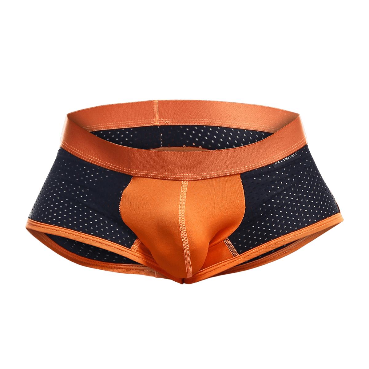 Malebasics spot new sexier trunk pink athletic briefs with orange waistband and perforated navy blue sides