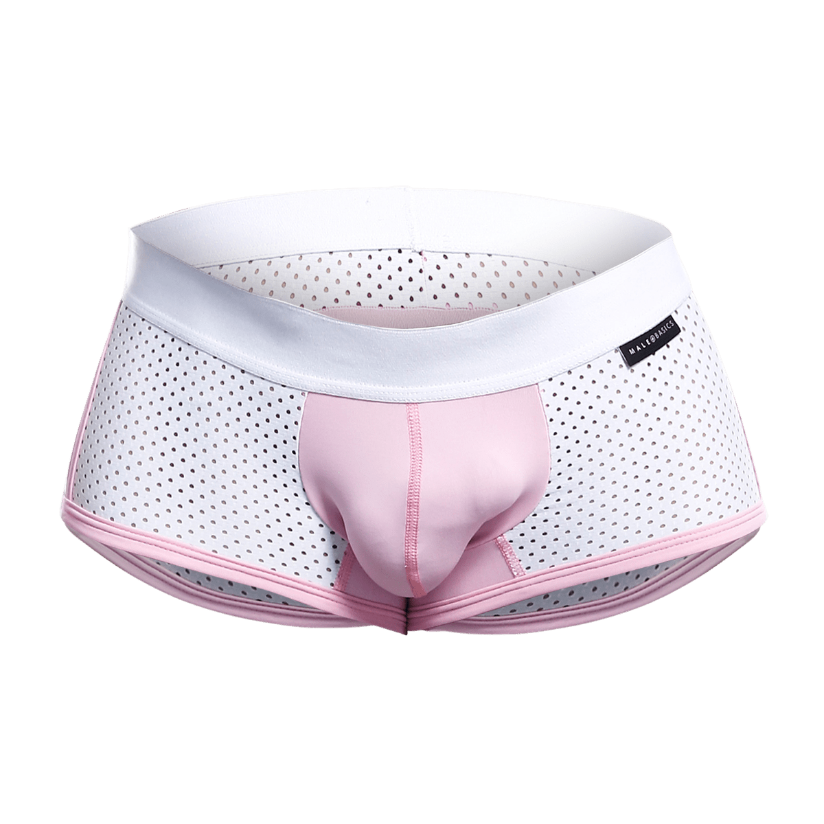 Malebasics spot new sexier trunk pink briefs with pink and white perforated mesh and solid pink front panel