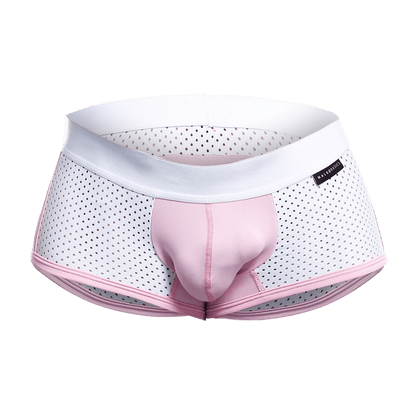 Malebasics spot new sexier trunk pink briefs with pink and white perforated mesh and solid pink front panel