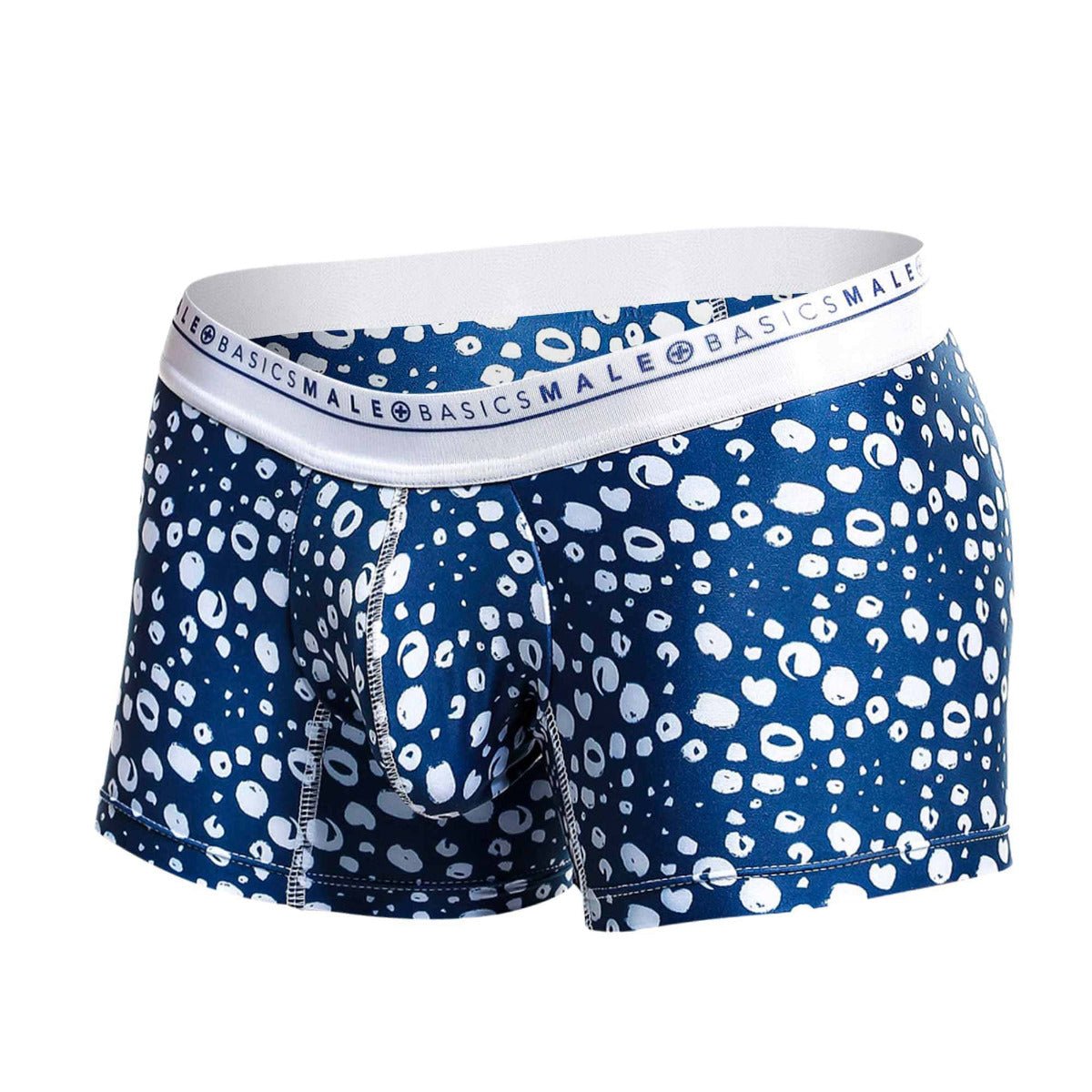 Malebasics trunk hipster paros blue and white patterned men’s boxer briefs with branded elastic waistband
