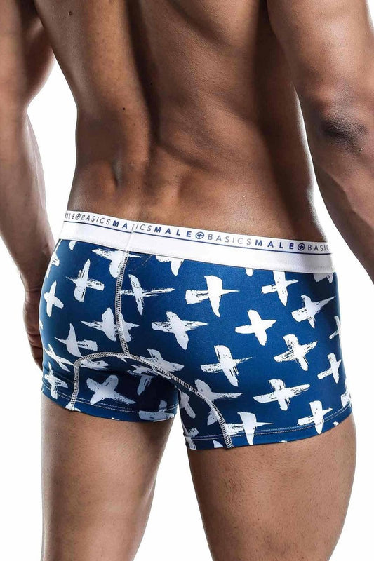 Malebasics trunk hipster santorini blue and white patterned men’s boxer briefs with brushstroke design