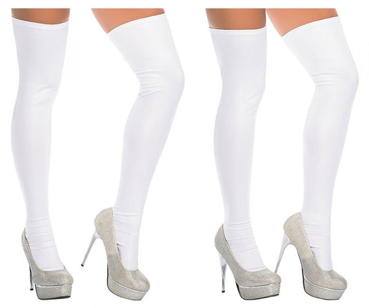 White thigh high stockings by mapale 1017 with a smooth glossy finish perfect for elegant wear
