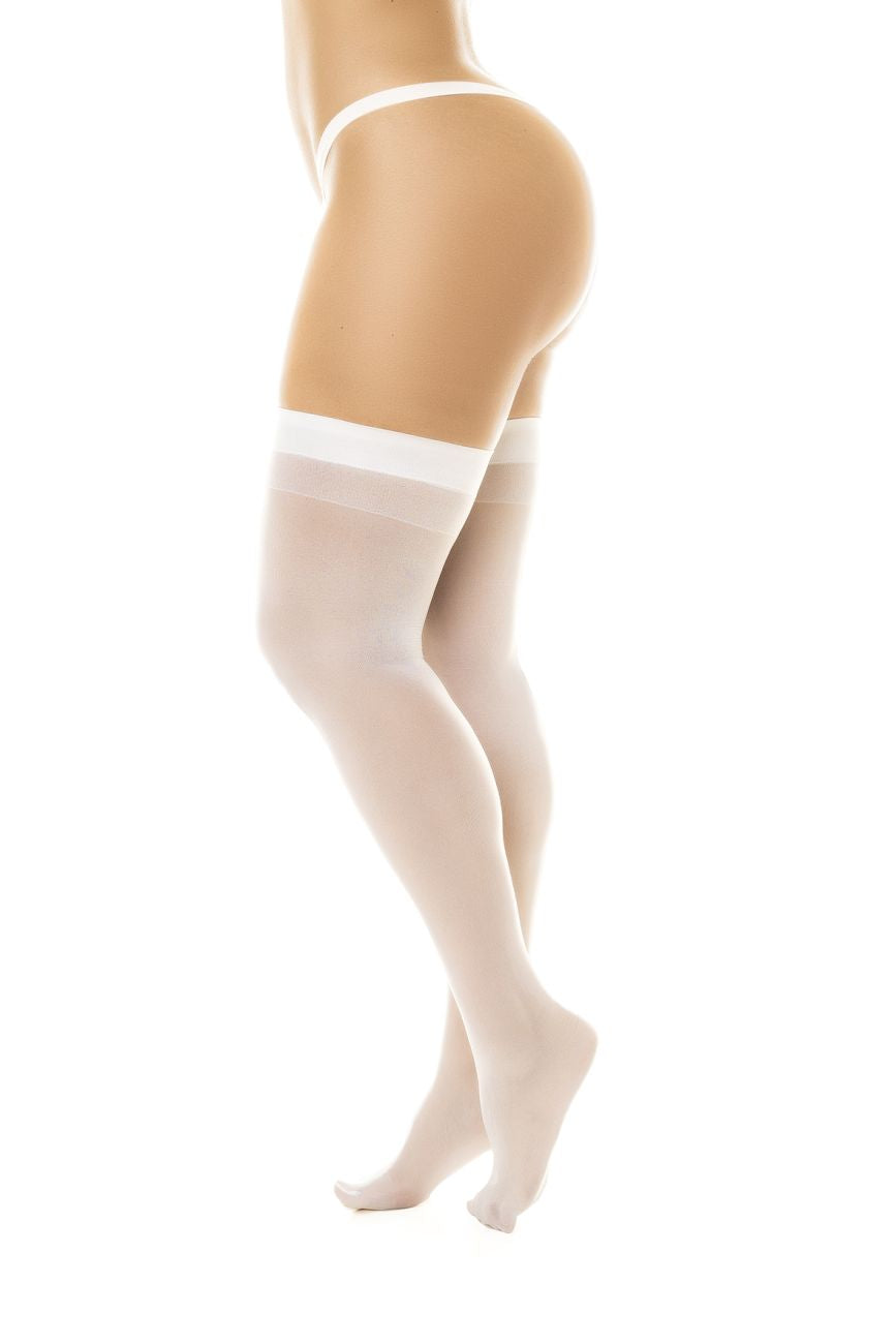 Mapale 1109 sheer thigh high stockings in white with a smooth opaque band at the top