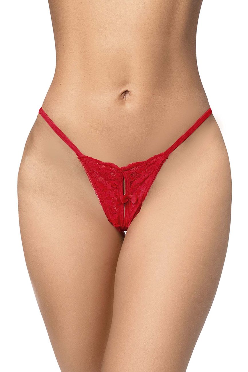Red lace thong with central zipper detail by Mapale 132 in red lace for stylish intimate wear