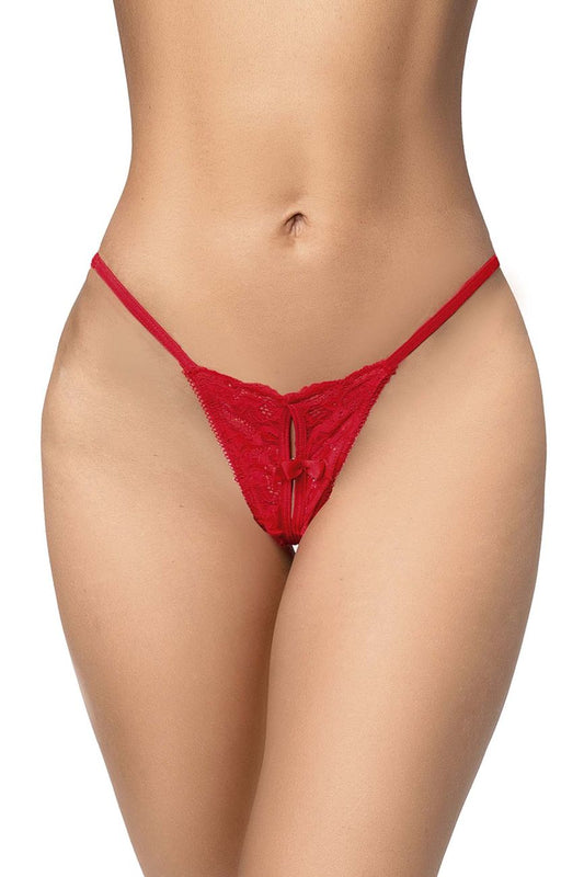 Red lace thong with central zipper detail by Mapale 132 in red lace for stylish intimate wear