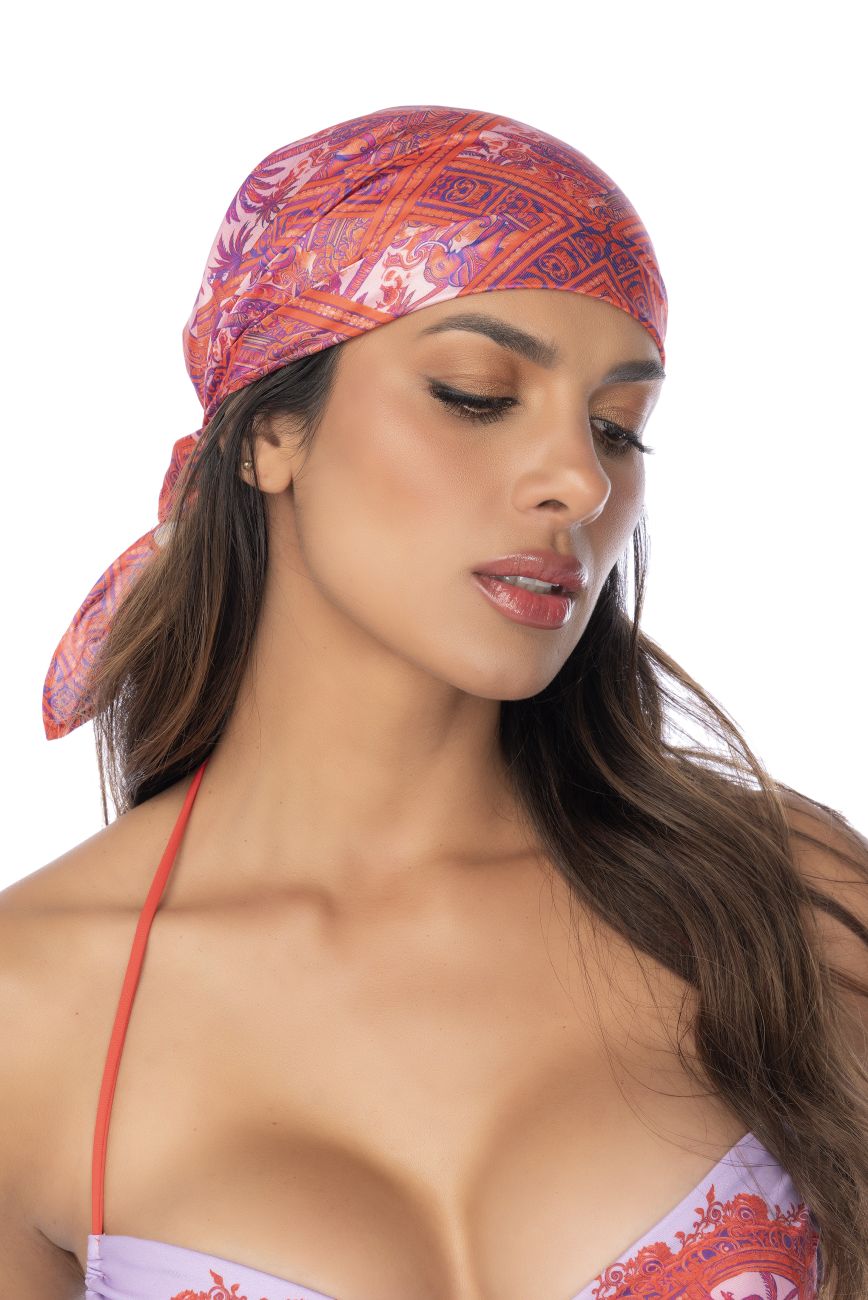 Mapale 47018 all ways scarf in desert mirage vibrant pink and orange paisley patterned headscarf wrapped on head