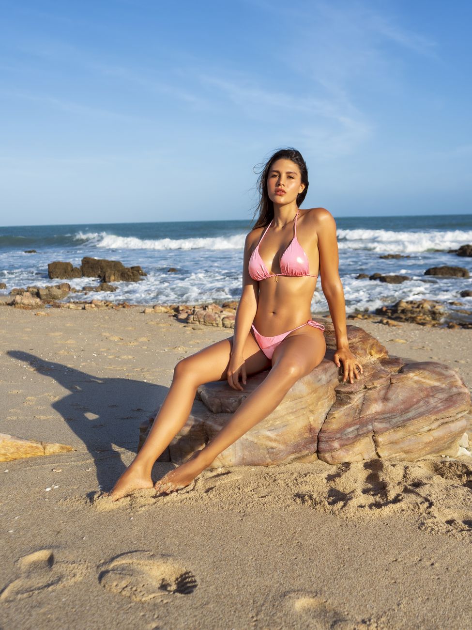 Pink two-piece swimsuit set Mapale 67183 in liquid fabric perfect for stylish beachwear and poolside use