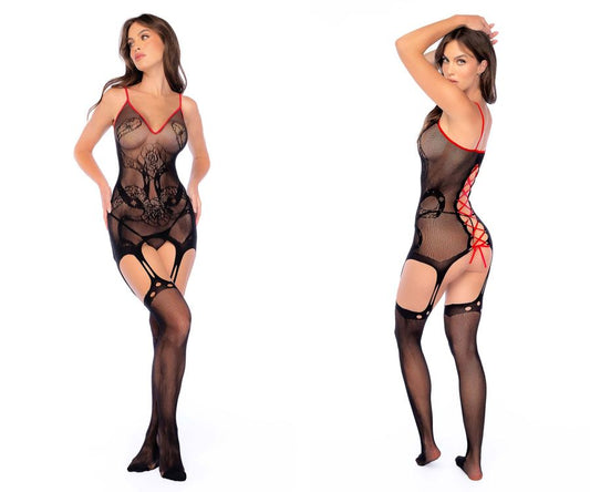 Mapale 1153 Snake Fishnet Bodystocking Color Black-Red