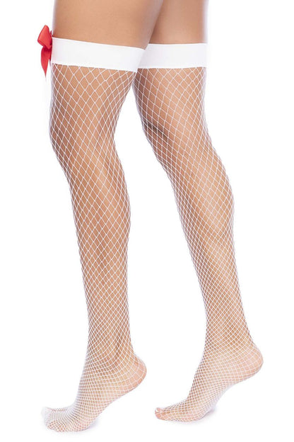 Mapale 1172 Nurse Fishnet Thigh High Color White-Red