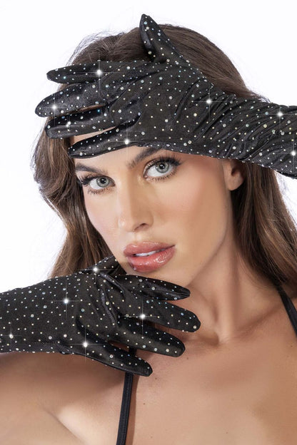 Mapale 135 Satin Rhinestone Opera Gloves Color Black-Rhinestone