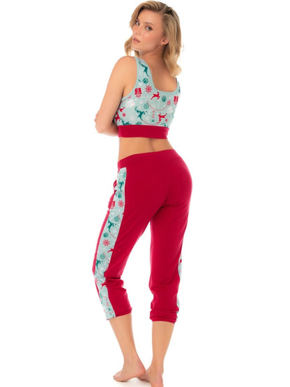 7409 Two-Piece Pajama Set Color Red-Mint Prints