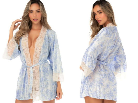 Mapale 75005 Dessous Luxuriöser kurzer Morgenmantel mit Spitzenbesatz, Farbe Perlhellblau