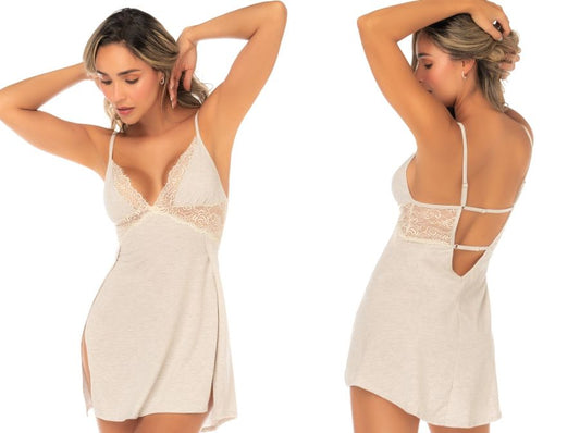 Mapale 75021 Lingerie Schlaf-Negligee mit weicher Spitzenborte, Farbe Bare Whisper