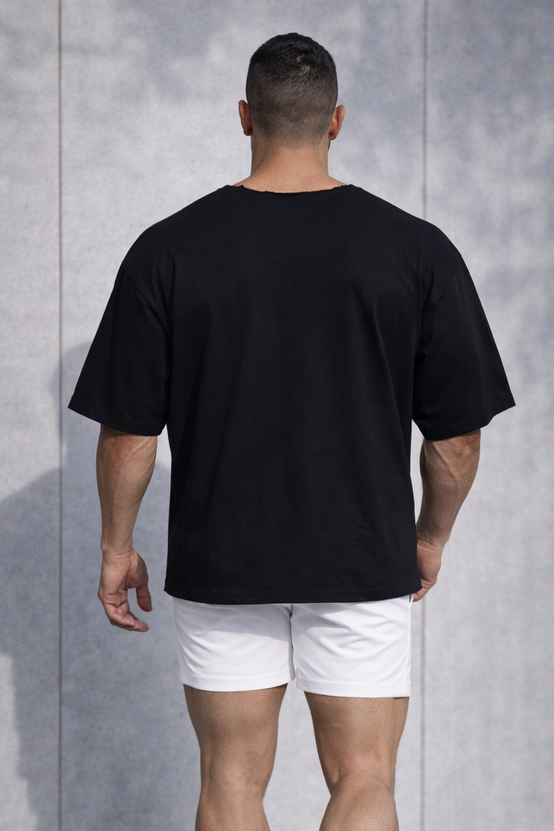 Jed North Men's Raw-Cut Boxy Crop Tee - Black