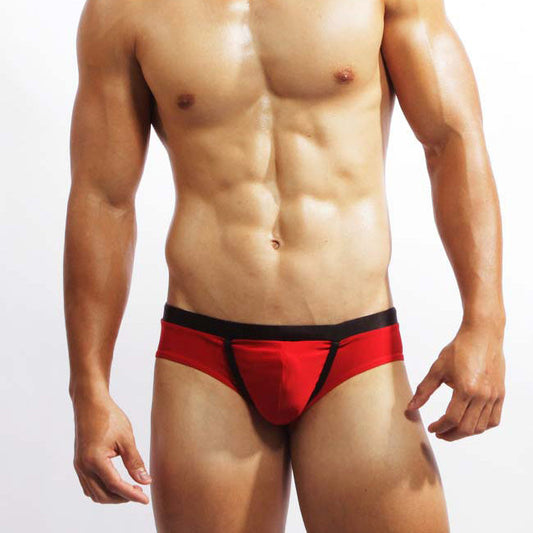 Red athletic briefs with black waistband and side seams mategear seong myeong maximizer bikini swimwear size s