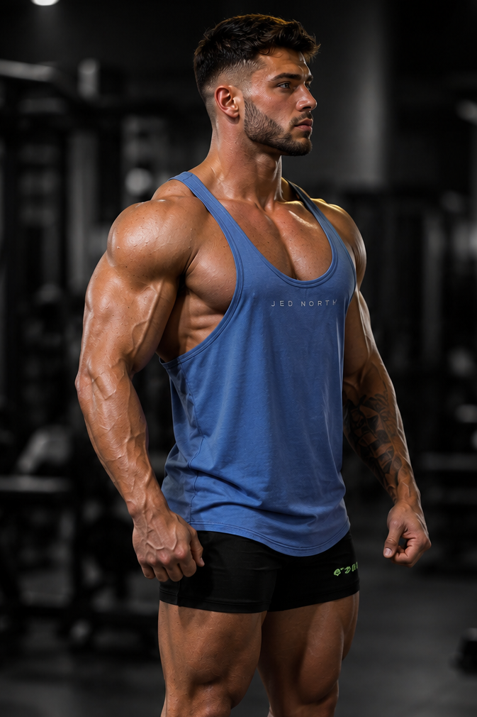 Jed North Men's Classic Bodybuilding Racerback Stringer - Blue