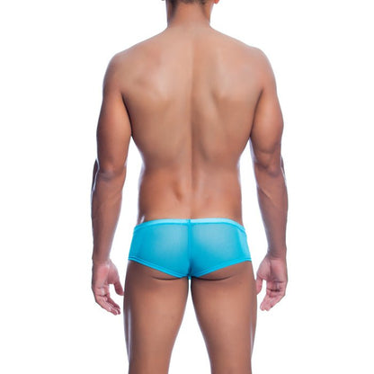 Men’s sheer hip brief in bright turquoise made of sheer fabric for a bold and breathable fit