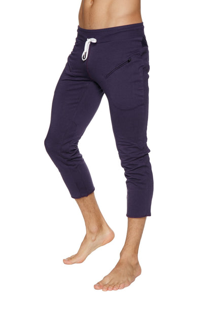 Navy blue capri-length joggers with white drawstring waistband and side pockets from mens 4/5 zipper pocket capri yoga pants eggplant collection
