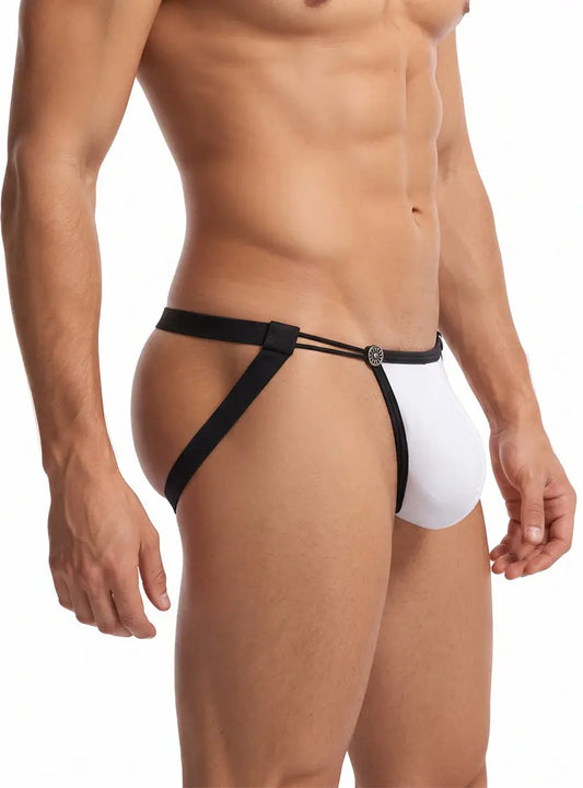 Men's jockstrap in white and black by Undergear featuring mesh straps and a snug fit showcasing a sporty design