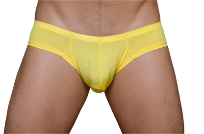 Bright yellow metro bunz low-rise boxer sheer mesh briefs with snug form-fitting design