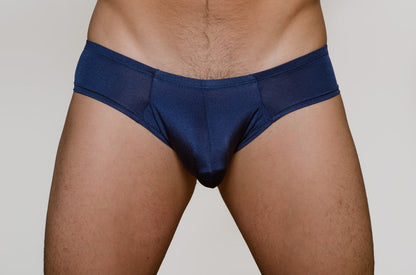 Navy blue sheer mesh briefs metro bunz low-rise boxer showing breathable mesh fabric and low-rise fit
