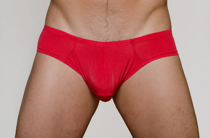 Red metro bunz low-rise boxer briefs made of stretchy fabric with form-fitting design