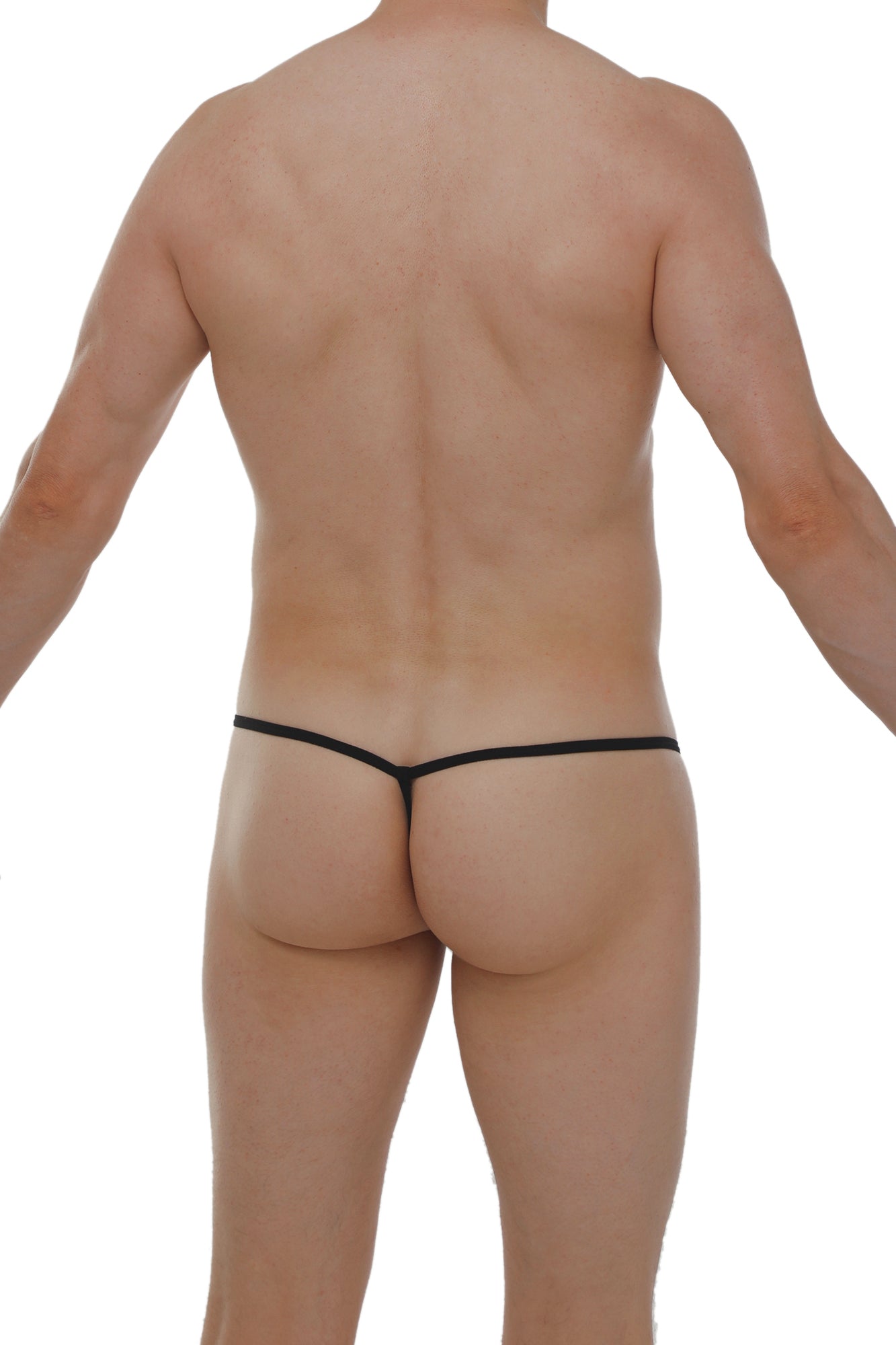 Black thong micro g-string lace with thin sleek design showing the back side of the lingerie product