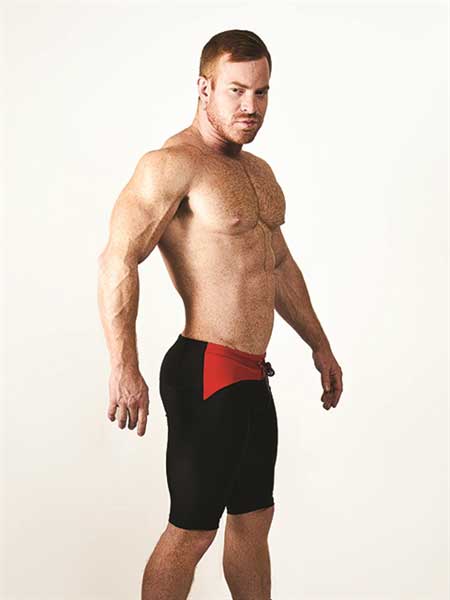 Mister B Urban Mallorca cycle shorts in black and red with bold geometric design size M front view