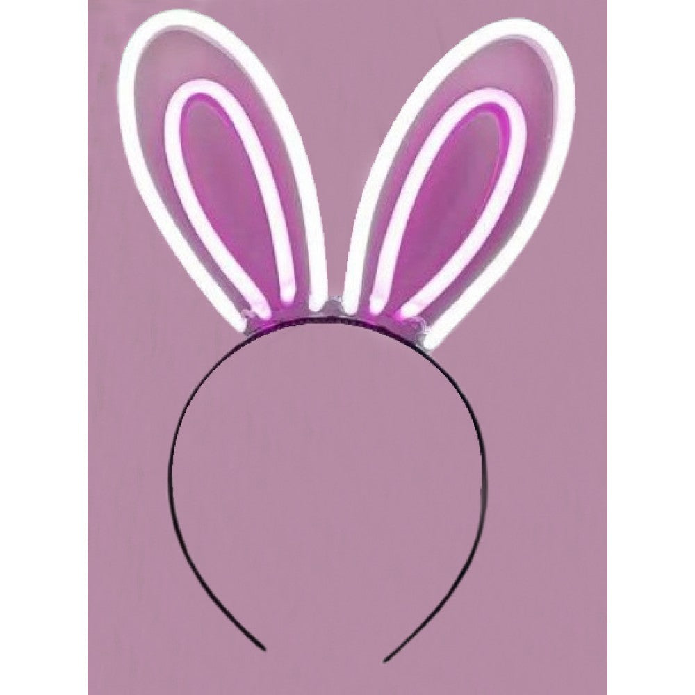Purple neon bunny ears headband with glowing white outlines for vibrant party and festival wear