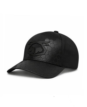 Black baseball cap with a black embossed pig snout logo and a tonal honeycomb pattern on the front and brim.