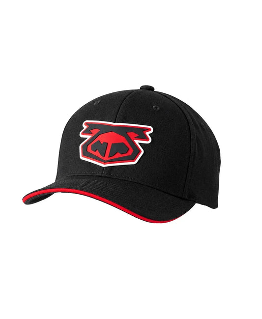 Black cap with a red and white logo featuring a stylized pig snout designed by Nasty Pig with a contrasting red brim.