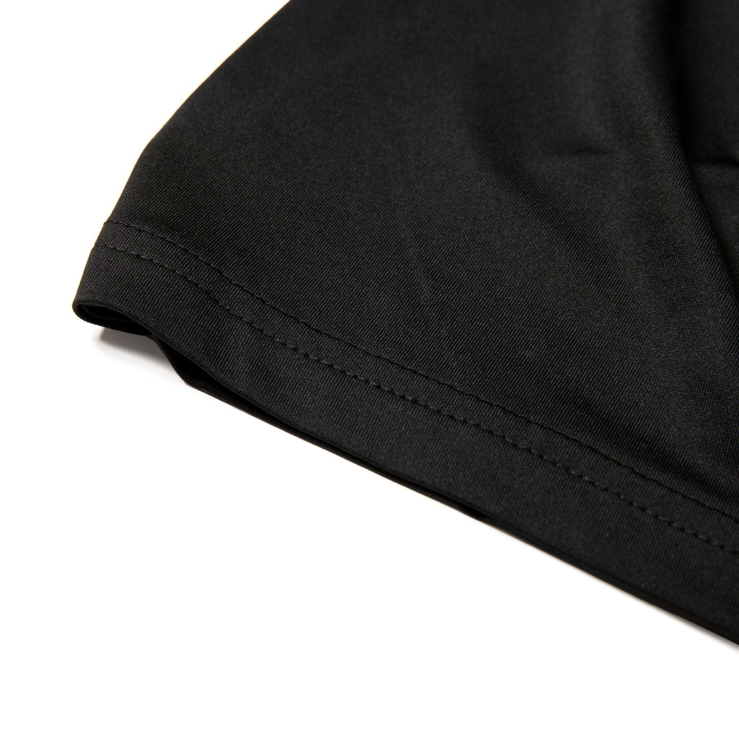 Black nylon active tank top sleeve with neatly stitched hem made for comfortable activewear use