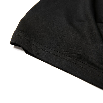Black nylon active tank top sleeve with neatly stitched hem made for comfortable activewear use