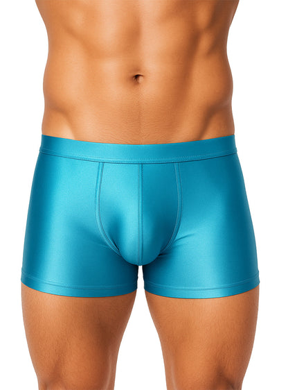 Turquoise metallic nylon luxury trunk briefs with a sleek form-fitting design for comfortable everyday wear