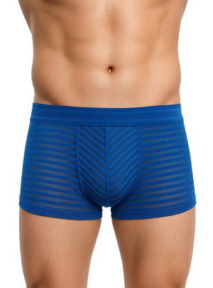 Blue nylon striped trunk underwear by Players Underwear featuring a snug fit and horizontal stripe pattern