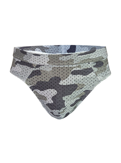 Nylux camo brief gray and black camouflage mesh briefs showcasing breathable fabric and stylish design