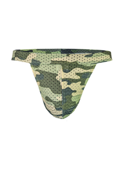Green and beige camouflage patterned mesh briefs from nylux camo jockstrap with breathable material design